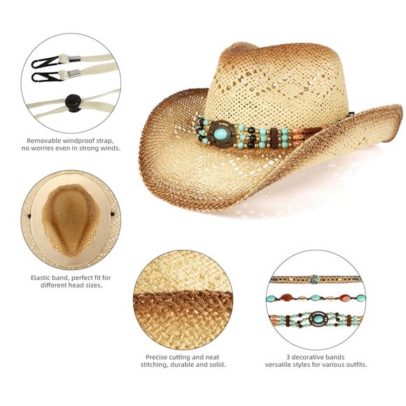 9611 Cowboy Hat,cowgirl Hat,cowboy Hats For Women/mens/3 Decorative Bands main image 4